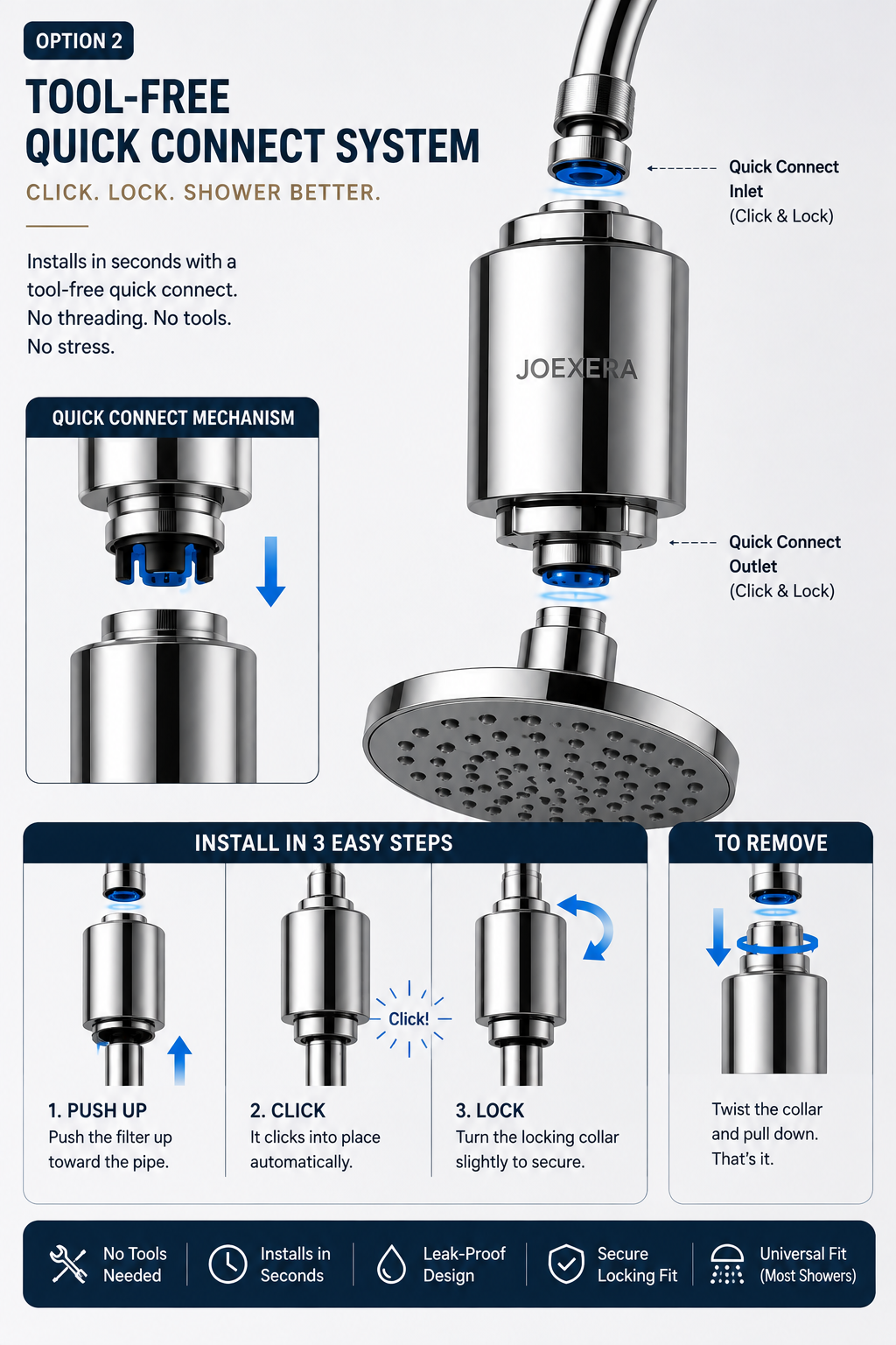 Joexera Tool-Free Quick Connect Shower Filter